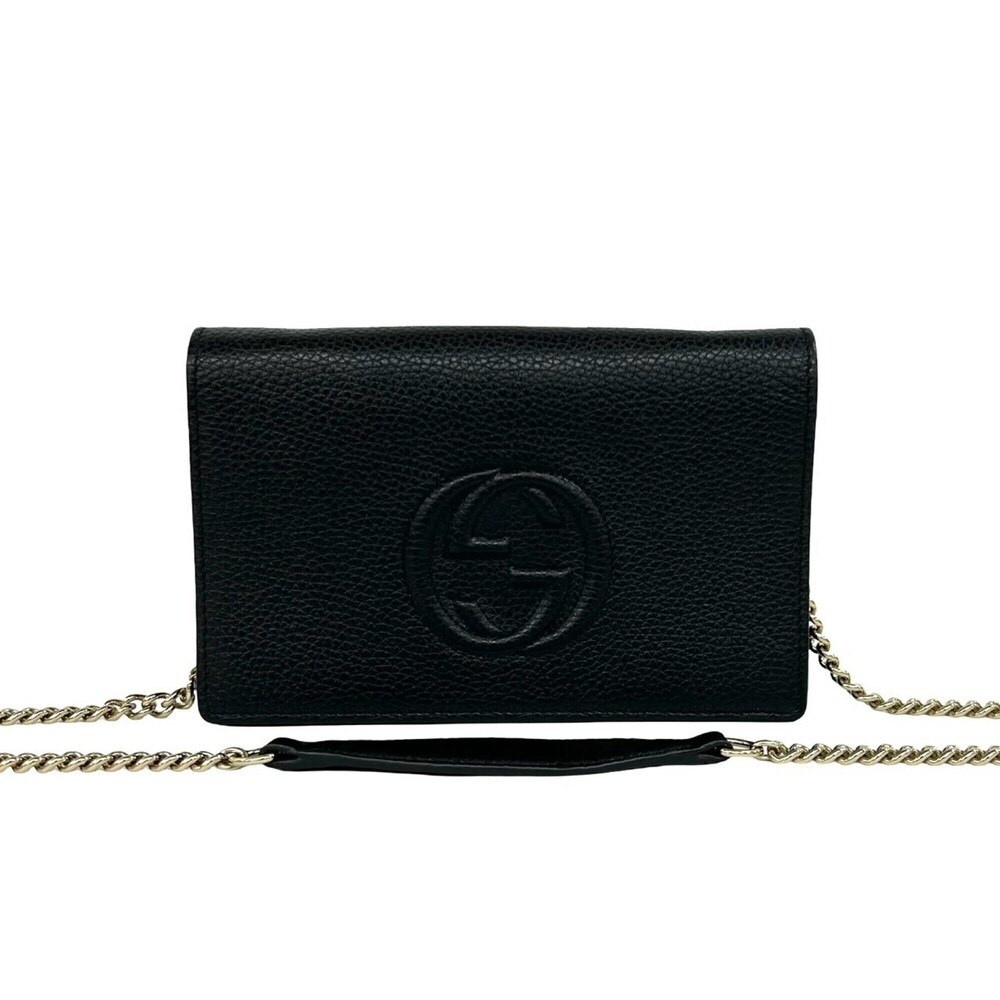 GUCCI Soho Interlocking G Leather Chain Shoulder Wallet Bag Black 69537